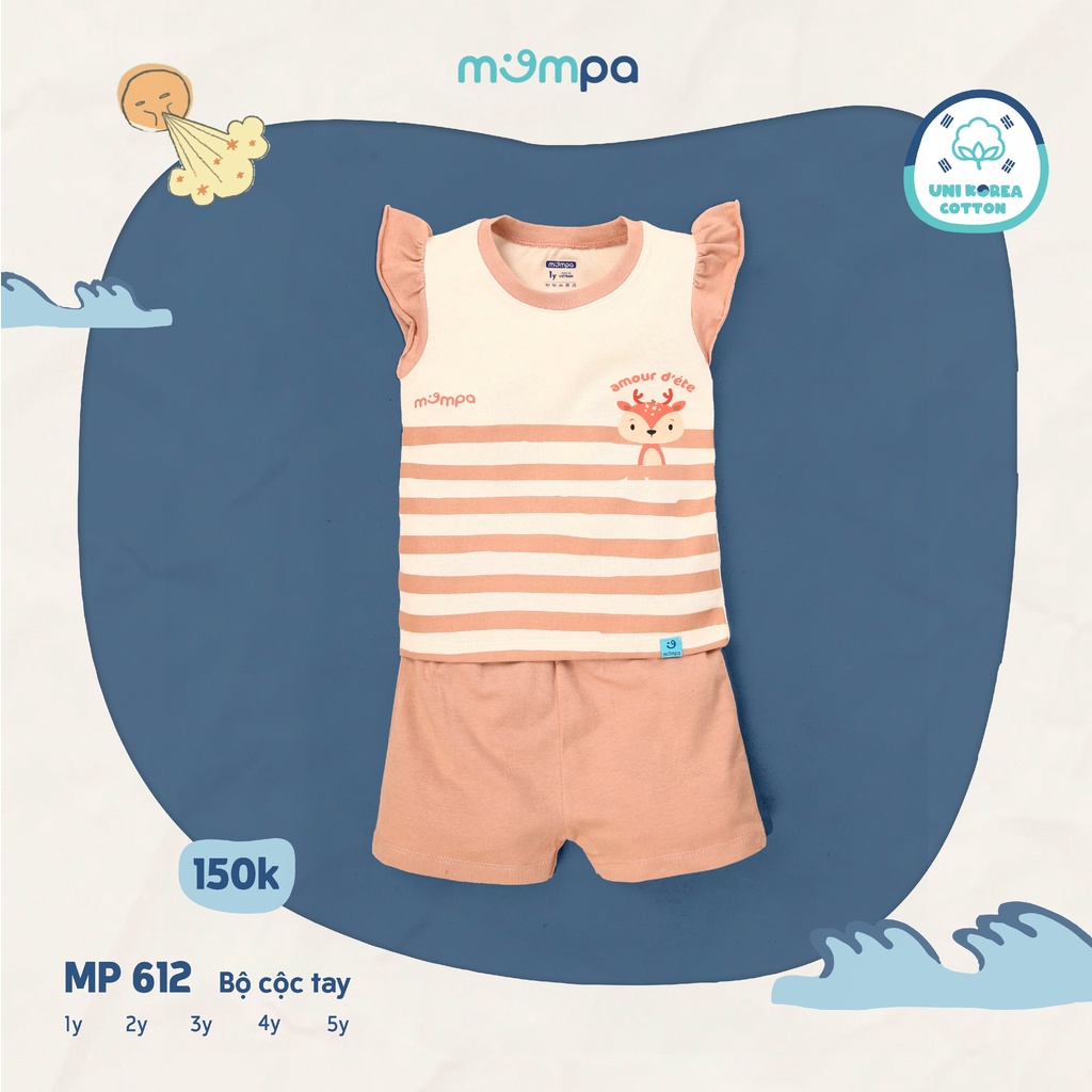 Bộ Mompa 100% Cotton cao cấp thấm hút mồ hôi tốt thoáng mát cộc tay bé mèo xích đu cho bé trai bé gái MP007 MP612