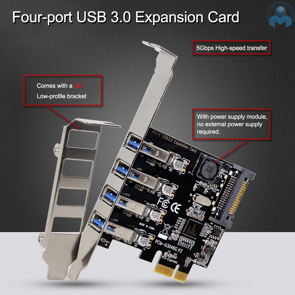 Thẻ mở rộng PCI-E 5Gbps có 4 cổng USB 3.0 siêu nhanh cho máy tính để bàn kèm giá đỡ cấu hình thấp 2U | BigBuy360 - bigbuy360.vn