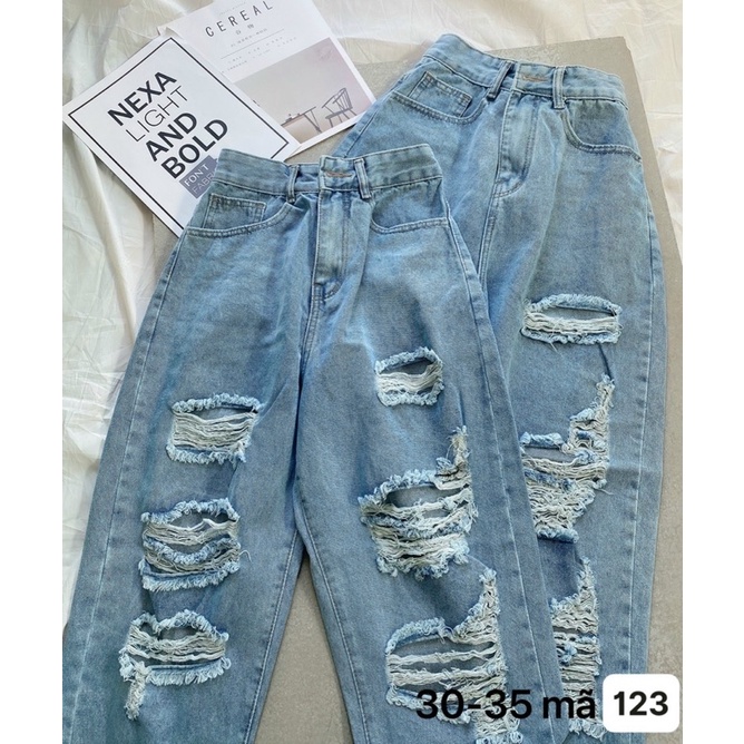 BIGSIZE (30-35) QUẦN BAGGY JEANS NỮ VNXK RÁCH XỊNFREESHIP Size Lớn Lưng Cao Rộng Ma 123 TC Shop Jeans