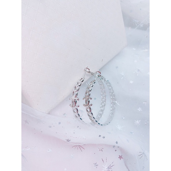 bông tai khuyên tròn ch.a.n.e.l , khuyên tai thương hiệu cá tính phong cách hàn quốc