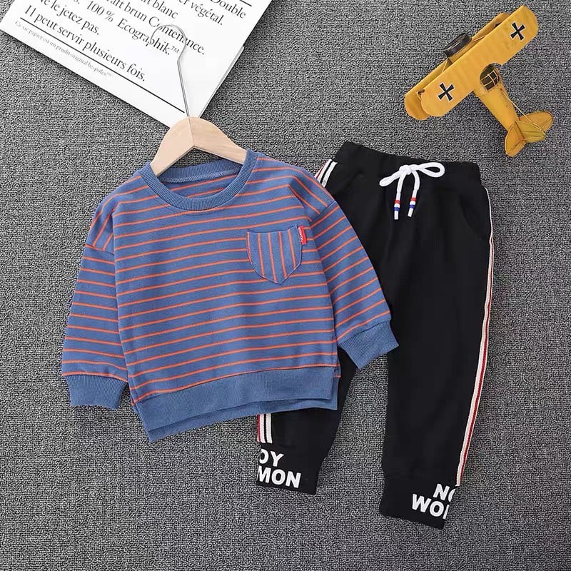 Bộ Nỉ Kẻ Thu Đông Cho Bé Trai Và Bé Gái 8 Đến 28 Kg Hàng VNXK Chaarlie Kids