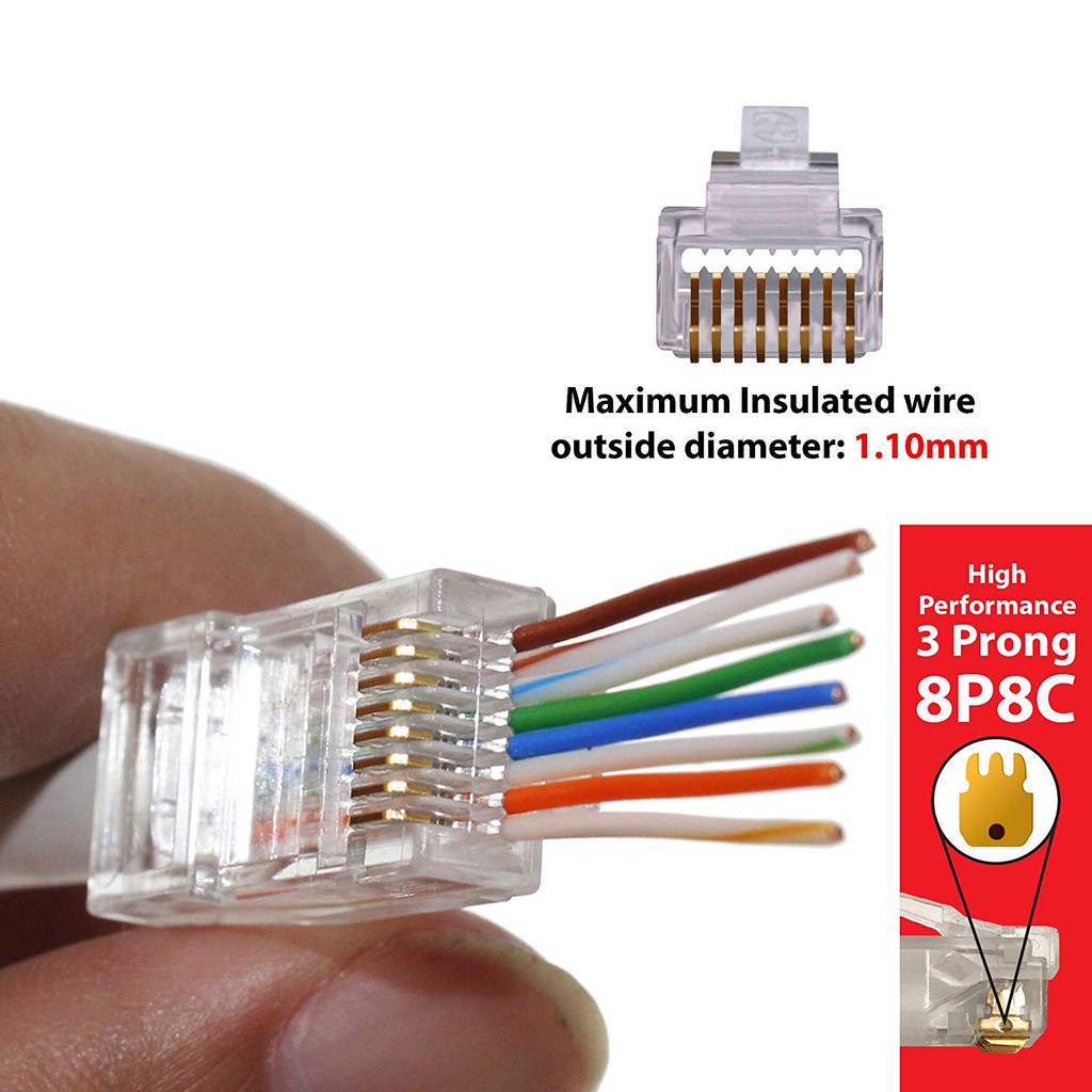 Bộ 100 Hạt mạng xuyên thấu CAT5e/CAT6