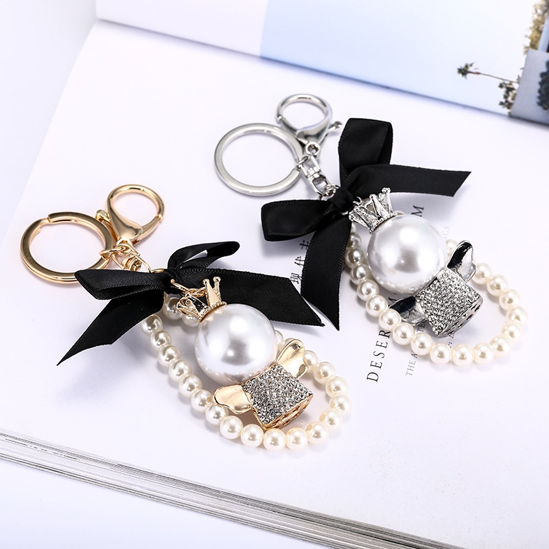 Móc Chìa Khóa Hình Chiếc Nơ Đính Ngọc Trai Thời Trang Xuân Thu Dành Cho Nữ