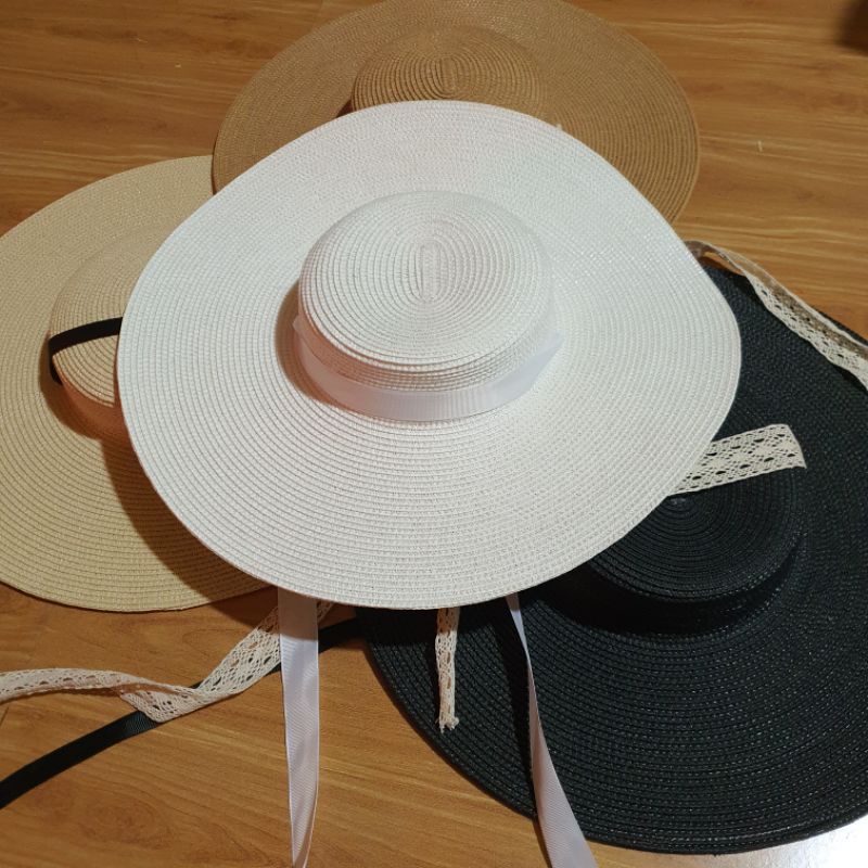 Nón cói vành rộng mũ cói đi biển rộng vành dây buộc sang chảnh