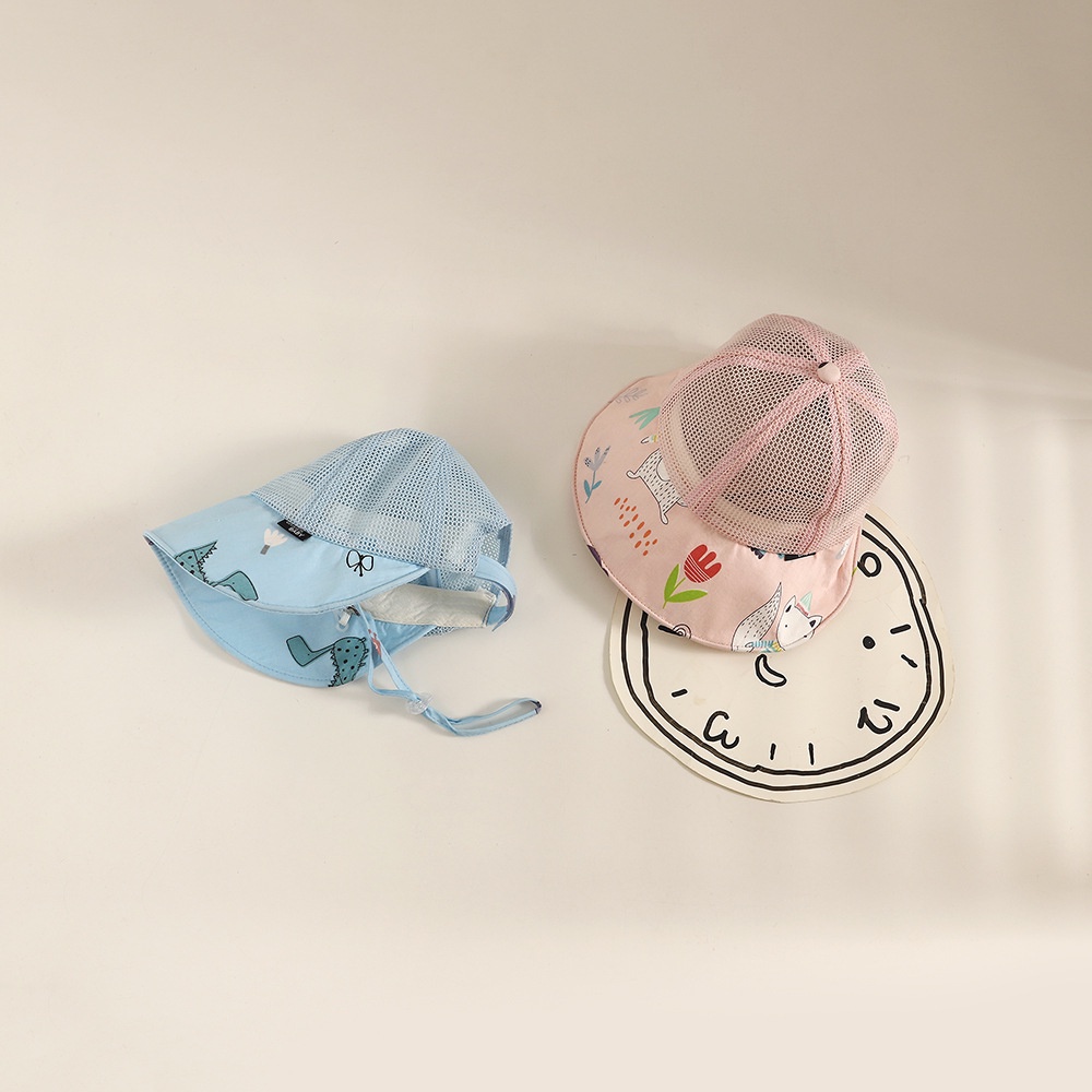 Mũ Lưỡi Trai Vành Rộng Phối Lưới Thoáng Khí In Họa Tiết Dễ Thương Cho Bé