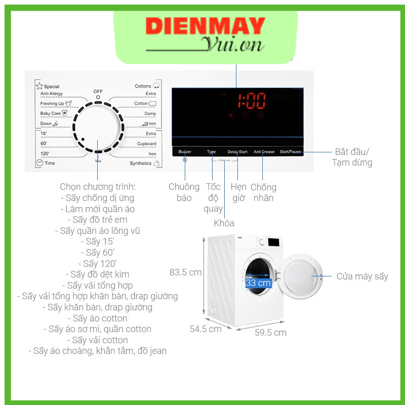 Máy Sấy Cửa Trước Galanz 7 Kg DV-70T5C - Chỉ giao tại HCM