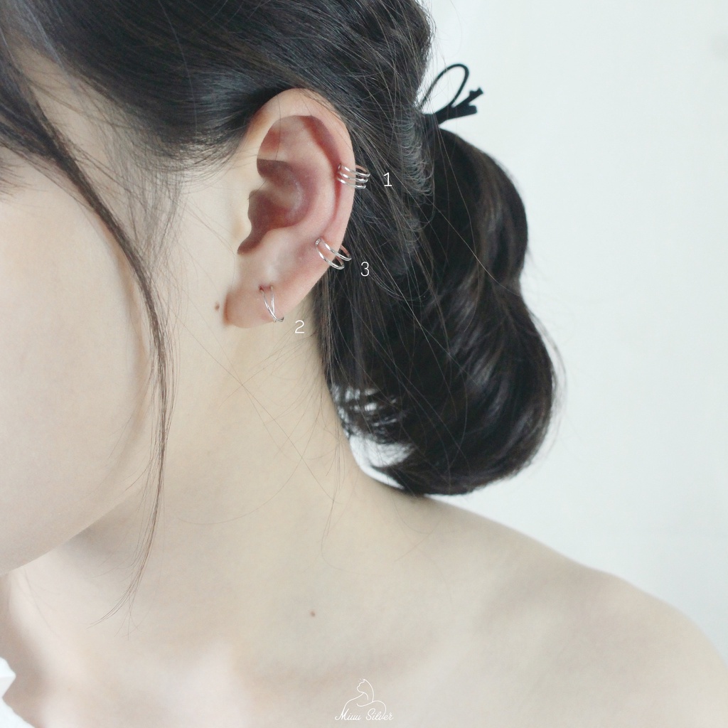 Khuyên tai bạc kẹp vành 3 mẫu Miuu Silver, bông tai nữ earcuff