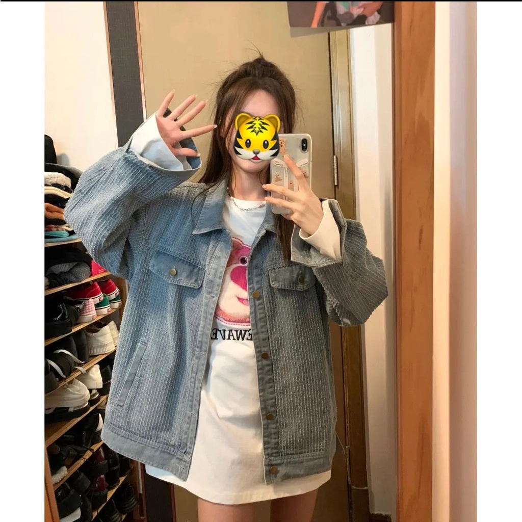Áo Khoác Denim Dáng Rộng Thiết Kế Mới Thời Trang Mùa Thu Theo Phong Cách Hàn Quốc Cho Nữ