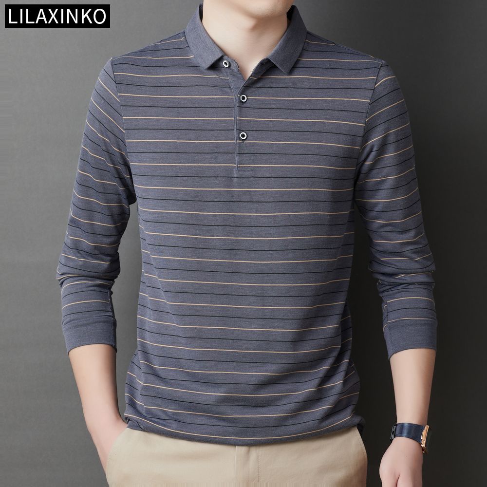 Áo Thun Polo Tay Dài Kẻ Sọc 3 Màu Thời Trang Thu Đông Cho Nam