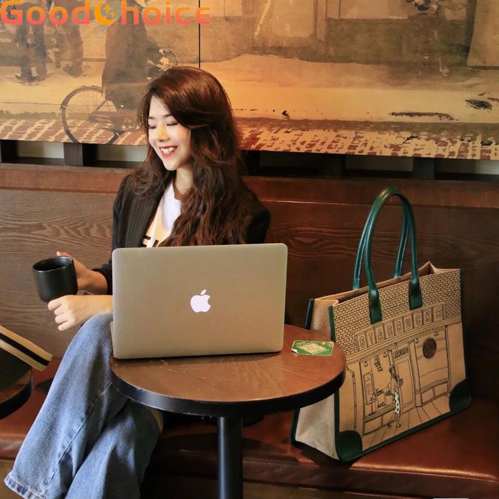 STARBUCKS Túi Tote Canvas Dung Tích Lớn In Hình Starbuck Kỉ Niệm 50 Năm
