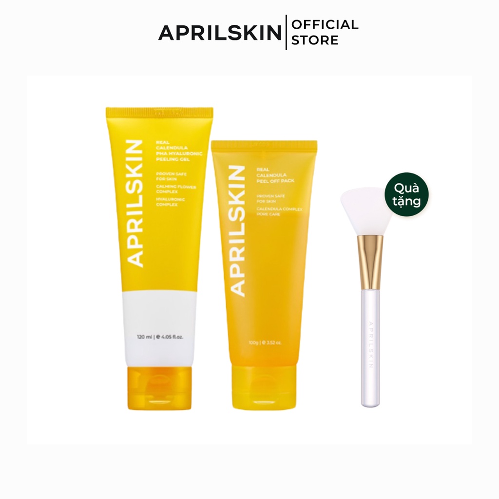 Set Peel da Aprilskin Hoa Cúc Calendula Signature (Mặt nạ lột + Gel tẩy da chết)+ Gift Cọ Jelly