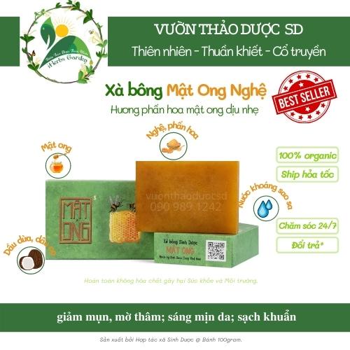 Xà Bông Mật Ong HTX Sinh Dược Chính Hãng Xà Phòng Nghệ Giảm Mụn Mờ Thâm Trắng Sáng Da Hiệu Quả Bánh 100gr