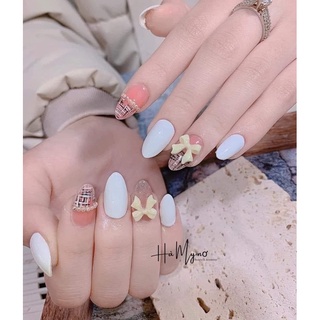 Móng úp, nailbox thiết kế kẻ dạ đính nơ