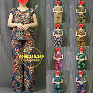 Đồ bộ trung niên thun gân tằm ý dài ống rộng đẹp