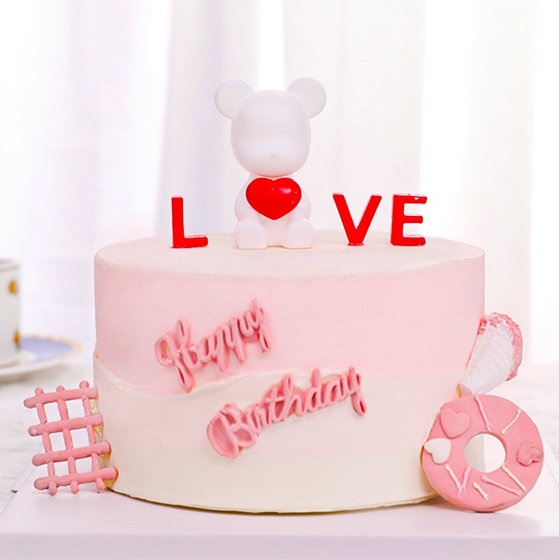 Bong Bóng Đèn LED Trang Trí Bánh Kem Hình Gấu Và Chữ love Xinh Xắn