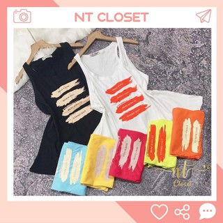 Áo thun ba lỗ nữ form rộng in 4 VỆT MÀU CAM, thun coton mềm mịn NT CLOSET -AT013