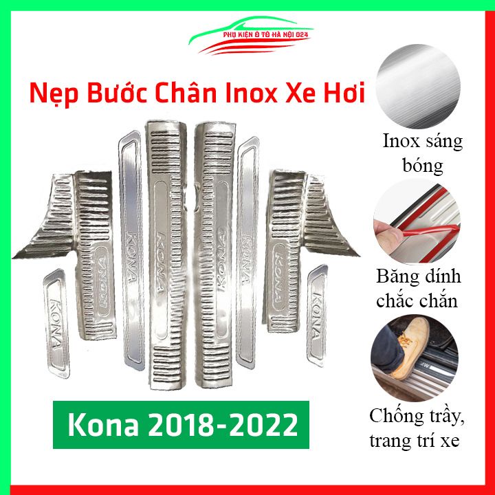 Bộ nẹp bước chân inox ô tô Hyundai Kona 2018-2019 chống trầy làm đẹp ô tô