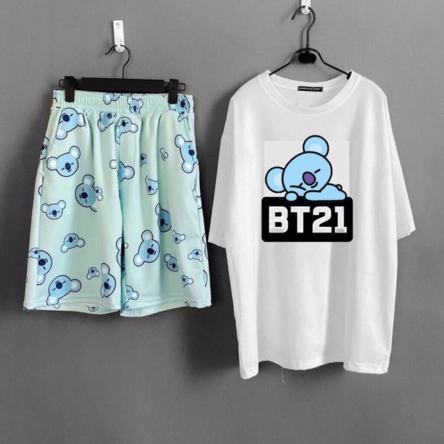 [ COMBO TIẾT KIỆM ] Set áo thun Gấu Koya BTS BT21 + quần short cartoon Gấu Koya BTS BT21 Unisex