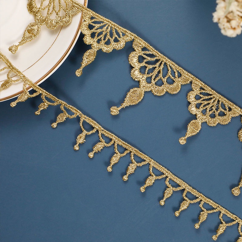 Dây Ren Tua Rua Màu Vàng Dùng Thêu Trang Trí Quần Áo DIY