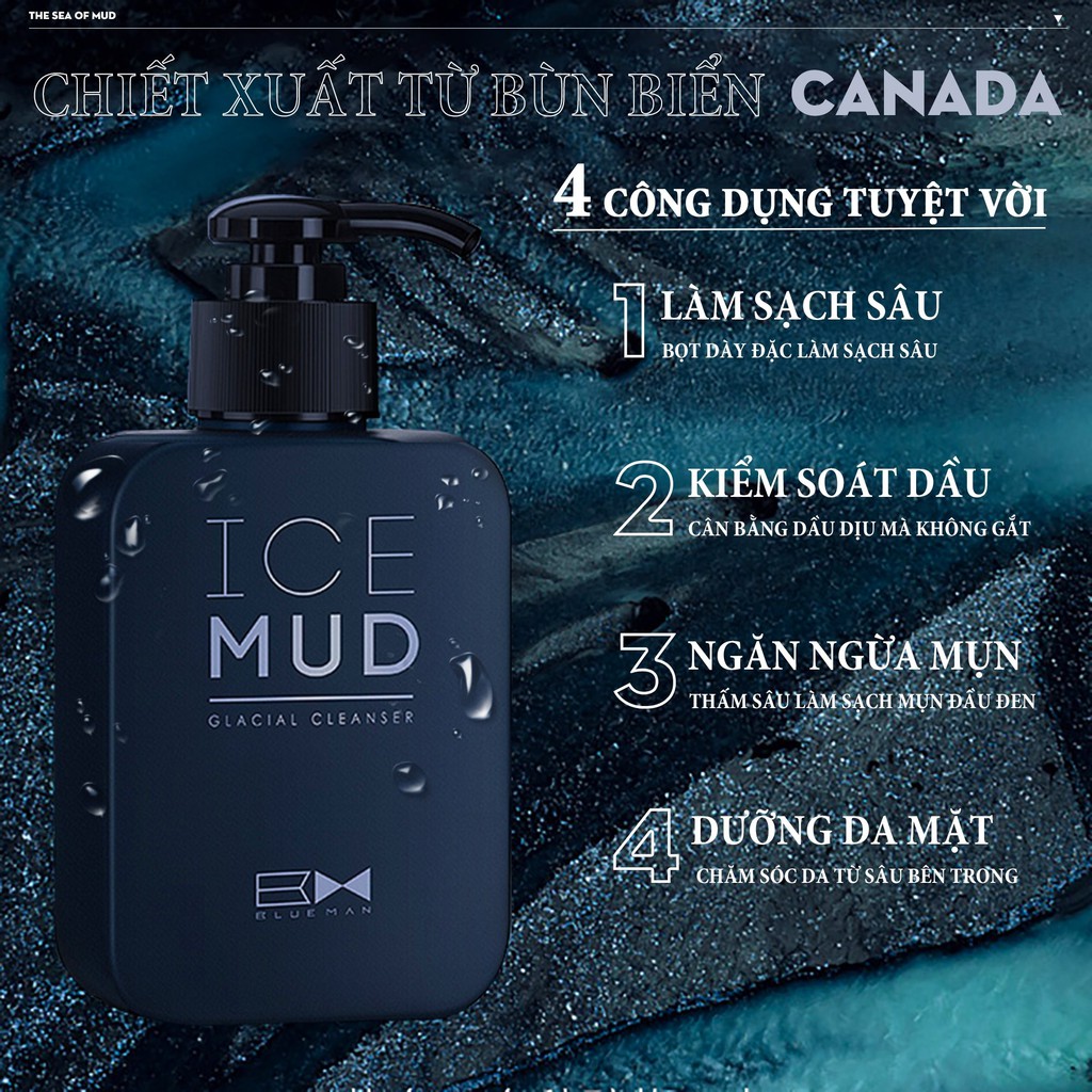 Sữa Rửa Mặt Nam Icemud BLUEMAN ⚡ FREESHIP ⚡ Dưỡng Ẩm & Chăm Sóc Da - Than Hoạt Tính Ngừa Dầu & Mềm Da ZL186