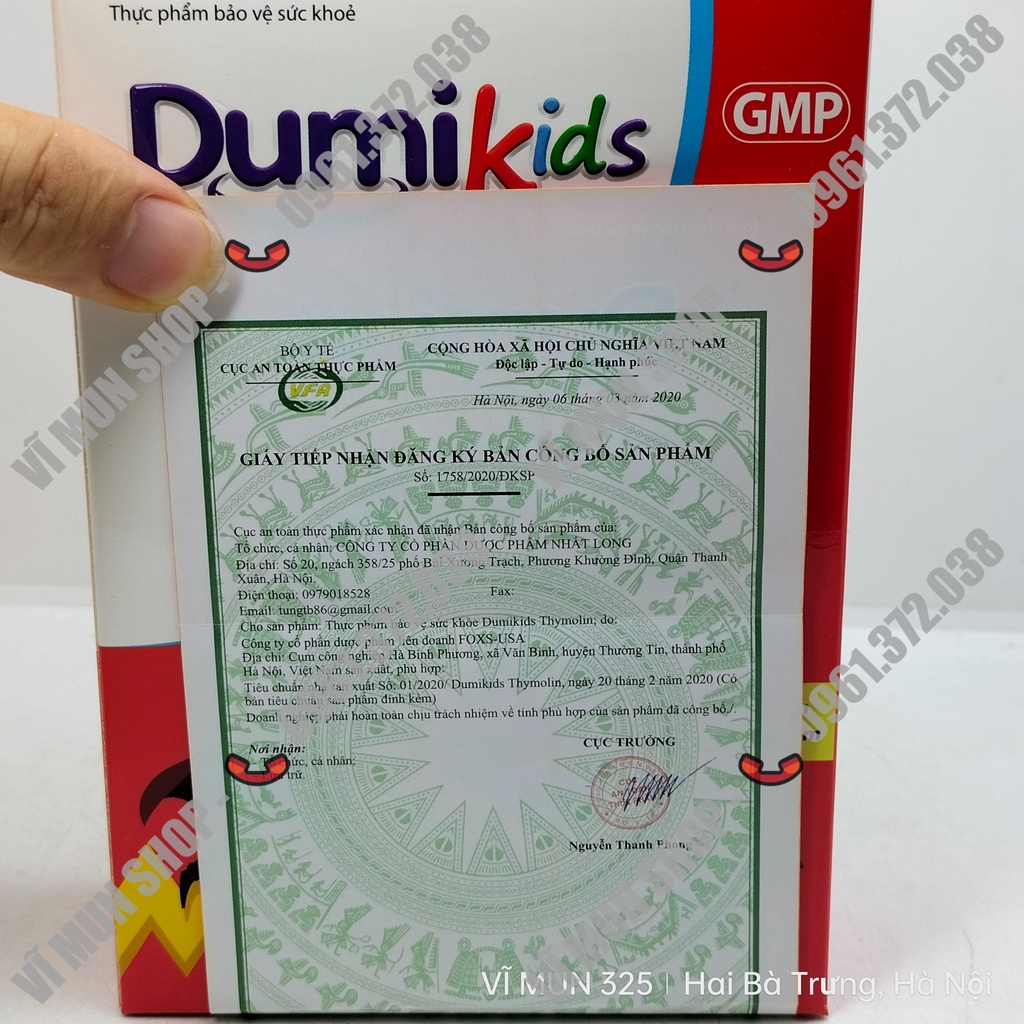 Dumikids Thymolin hộp 20 gói - Giúp giảm các biểu hiện cảu viêm đường hô hấp do sức đề kháng kém