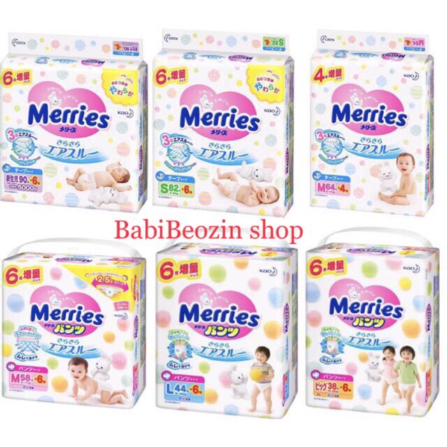 BỈM DÁN/ QUẦN MERRIES NỘI ĐỊA NHẬT SIZE NB90+6/S82+6/M64+4/M58+6/L54+4/L44+6/ XL38+6/XXL26+2 babibeo