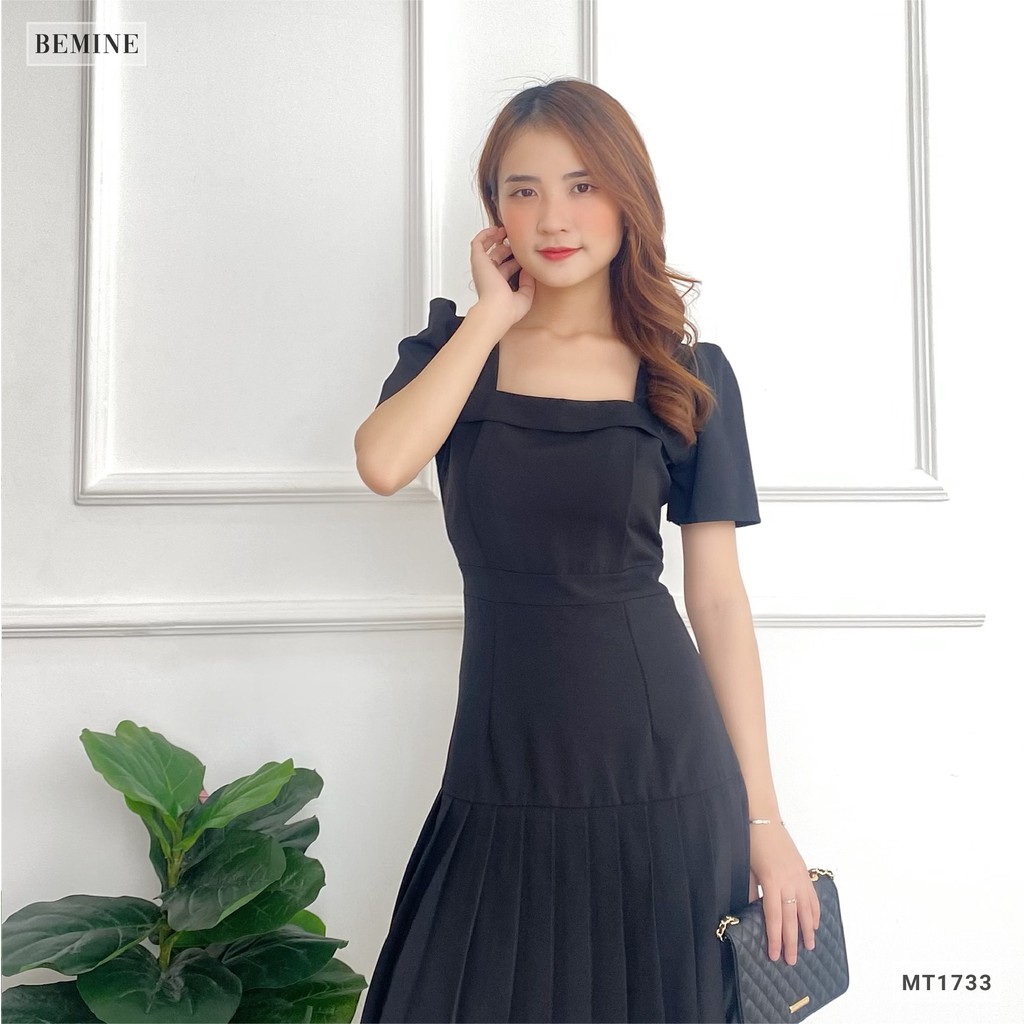 Đầm dáng xòe nữ thiết kế cổ vuông tà xếp ly BEMINE MT1733DEN | BigBuy360 - bigbuy360.vn