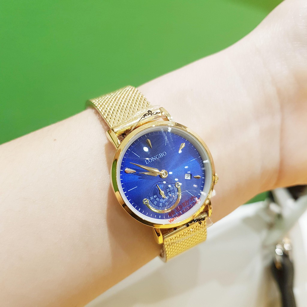 Đồng hồ nữ Longbo chính hãng dây titanium viền trắng kim xanh có lịch chống nước chống xước tuyệt đối Tony Watch 68 | BigBuy360 - bigbuy360.vn