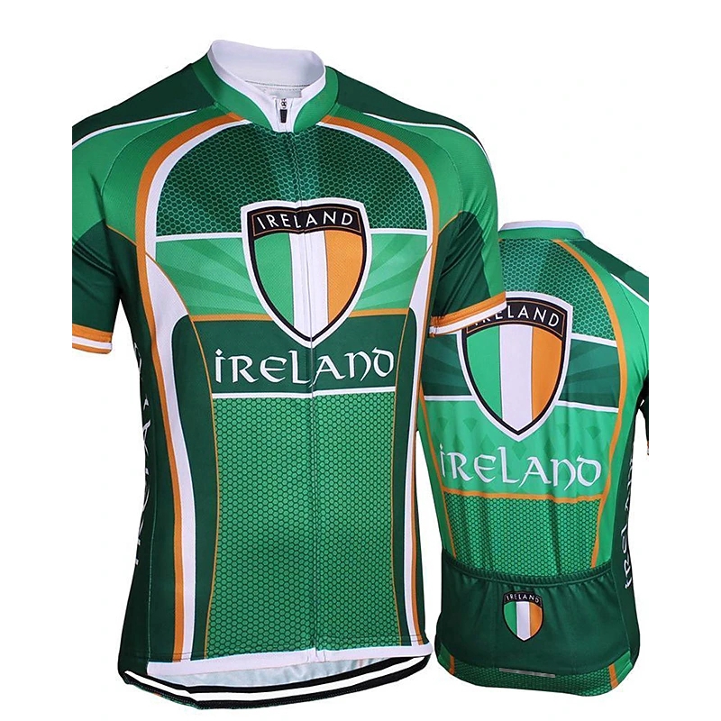 Ireland Cờ Quốc Gia Nam Tay Ngắn Đi Xe Đạp Jersey - Xanh Xe Đạp Jersey Top Thoáng Khí Nhanh Khô Độ Ẩ