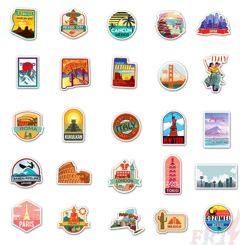 ❉ Famous Tourist City Travel Landscape Stickers ❉ 50Pcs/Set DIY Fashion Decals Doodle Stickers