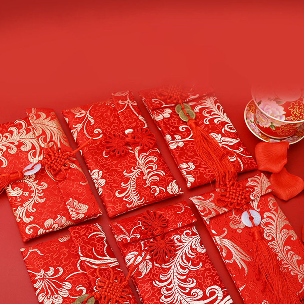 [COD] New Year Chinese Style Cloth Embroidered Jade Knot Vertical Red Envelope