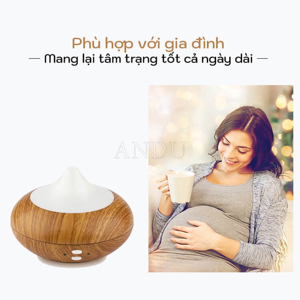 Máy Phun Sương Tinh Dầu Vân Gỗ Hình Bí Ngô, Máy Khuếch Tán Tinh Dầu 500ml + Tặng Kèm Tinh Dầu