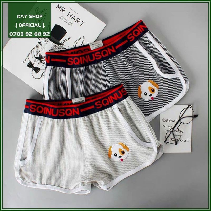 Quần short nam cực hot BABY DOG viền trắng thun cotton sọc đáng yêu - Quần ngủ dễ thương cho nam giới SHRTBABYDOG
