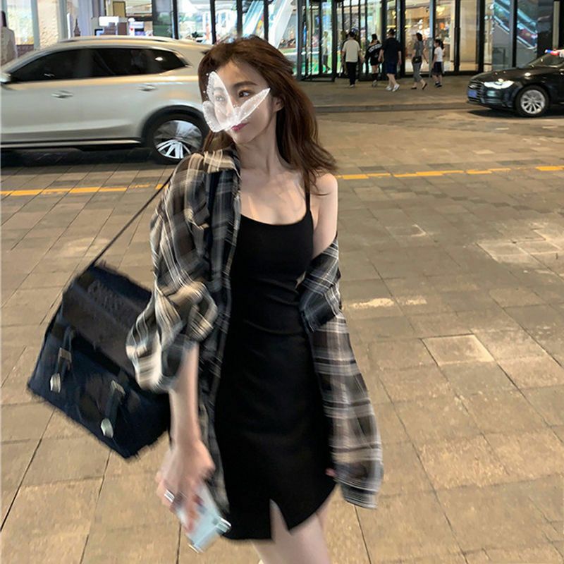 Áo Khoác Sơ Mi Nữ Tay Dài Sọc Caro Ulzzang