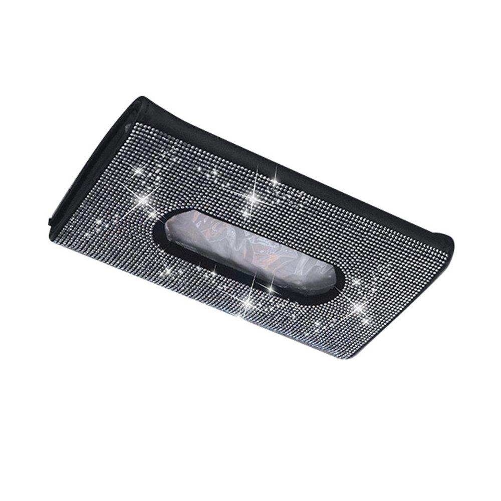 Hộp Đựng Khăn Giấy Gắn Tấm Che Nắng Màu Đen Phong Cách NORMAN|Giá Đỡ Khăn Giấy Bằng Da PU Lấp Lánh Cho Xe Hơi