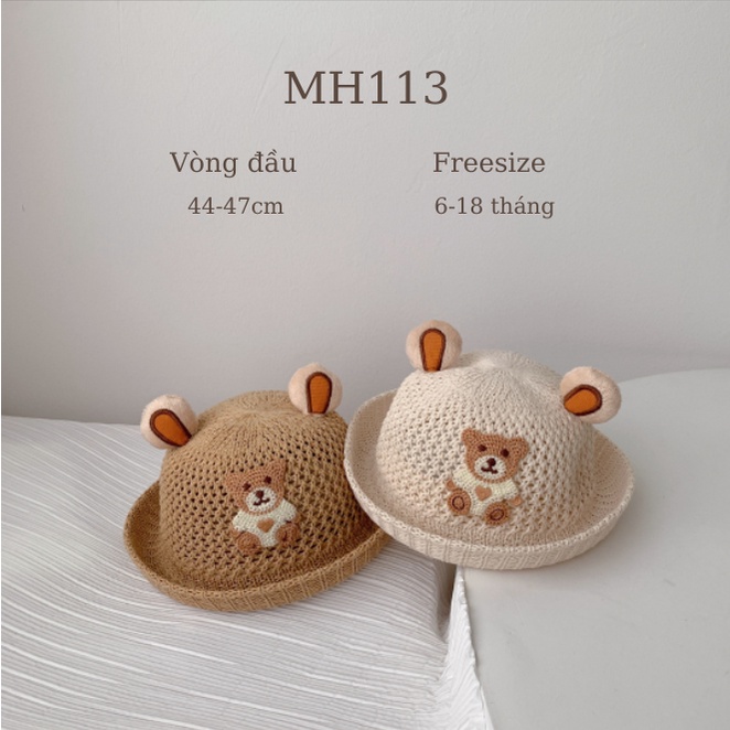 Mũ nón cói tai gấu thoáng khí dễ thương du lịch hè cho bé 6-18m Mimo baby MH113