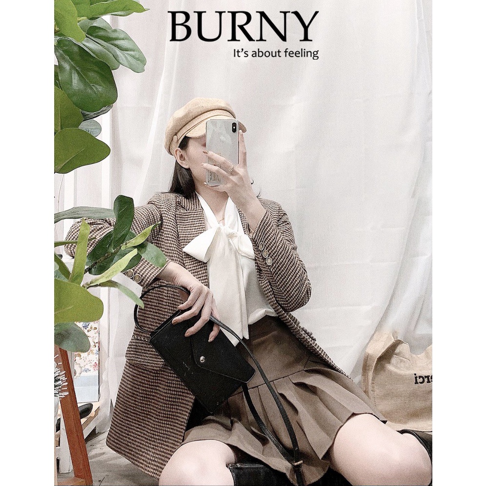 Áo blazer vải dạ màu kẻ nâu tây bản nhỏ Burny A3010720