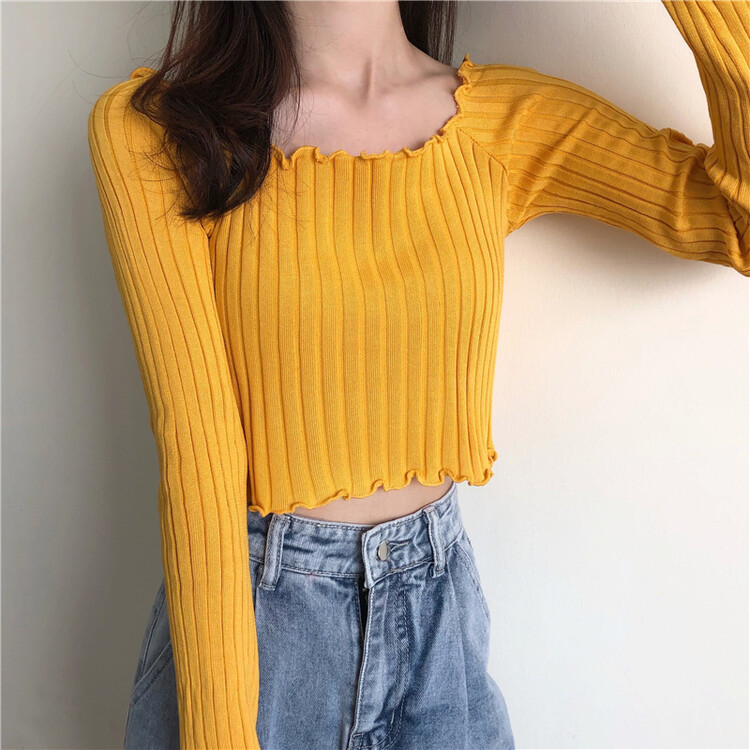 Áo Thun Dài Tay Cổ Vuông Xinh Xắn Thời Trang Dành Cho Nữ