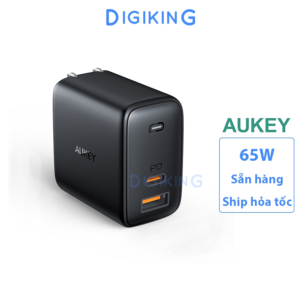 Củ sạc nhanh 65W Aukey PA-B3 2 cổng cho điện thoại, laptop cùng lúc