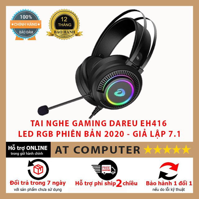 Tai nghe chơi game Dareu EH416 ❤️FREESHIP❤️ Giả lập 7.1, có mic chống ồn, led RGB - ATcomputer