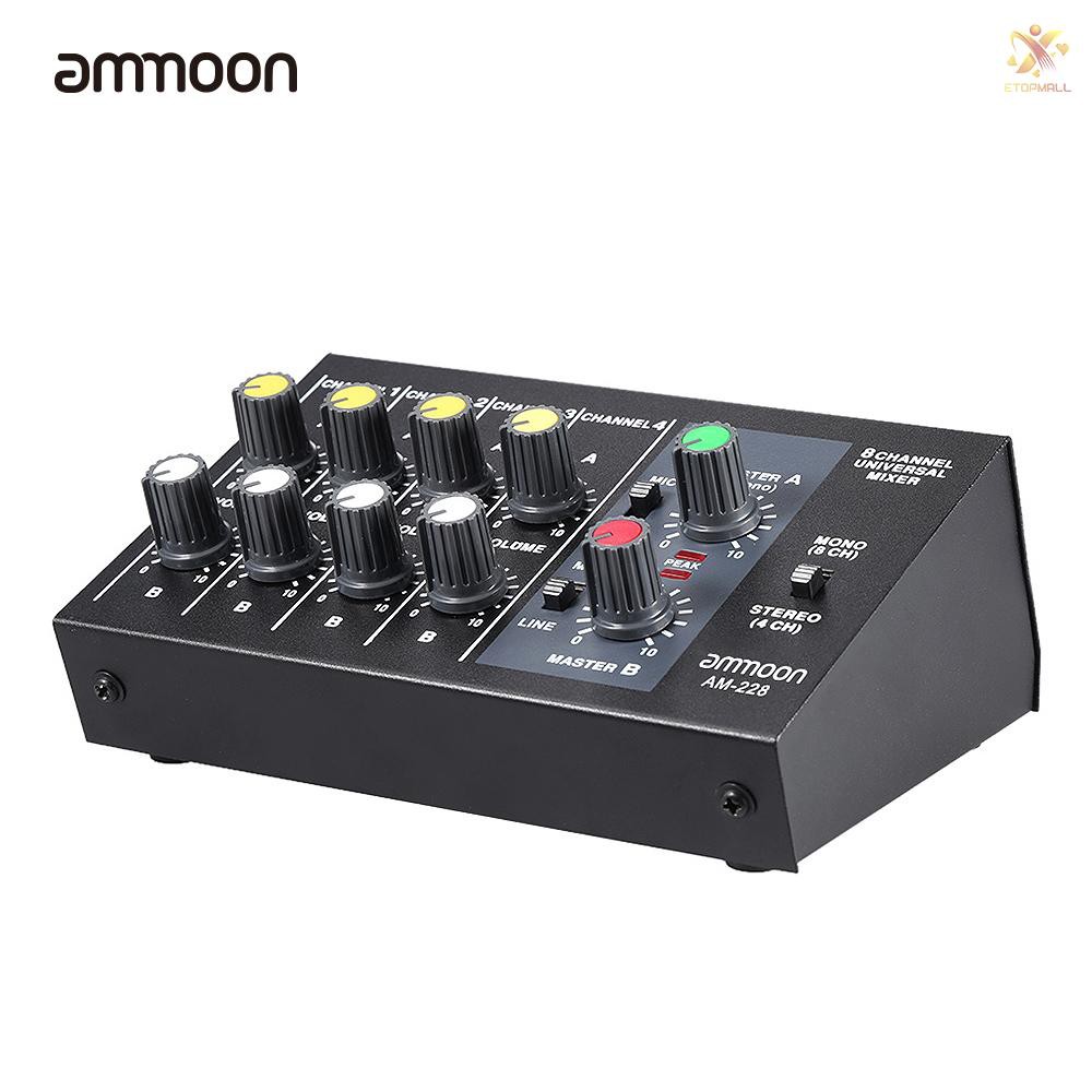 E&amp;T ammoon AM-228 Ultra-compact Low Noise 8 Channels Metal Mono Stereo Audio Sound Mixer with Power