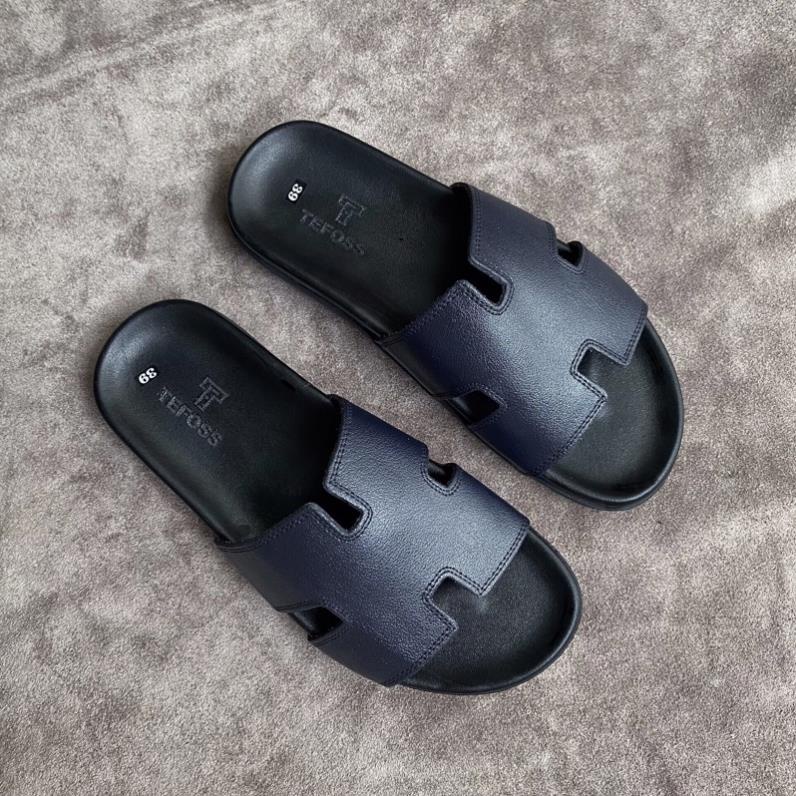 Dép nam da bò thật TEFOSS DT06 quai chữ H size 37-44 trẻ trung, cá tính, đế cao 3cm DQ