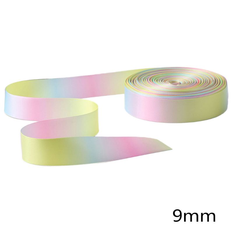 Cuộn Dây Ruy Băng Satin Hai Mặt Màu Cầu Vồng Dùng Làm Tóc DIY 50 Yard