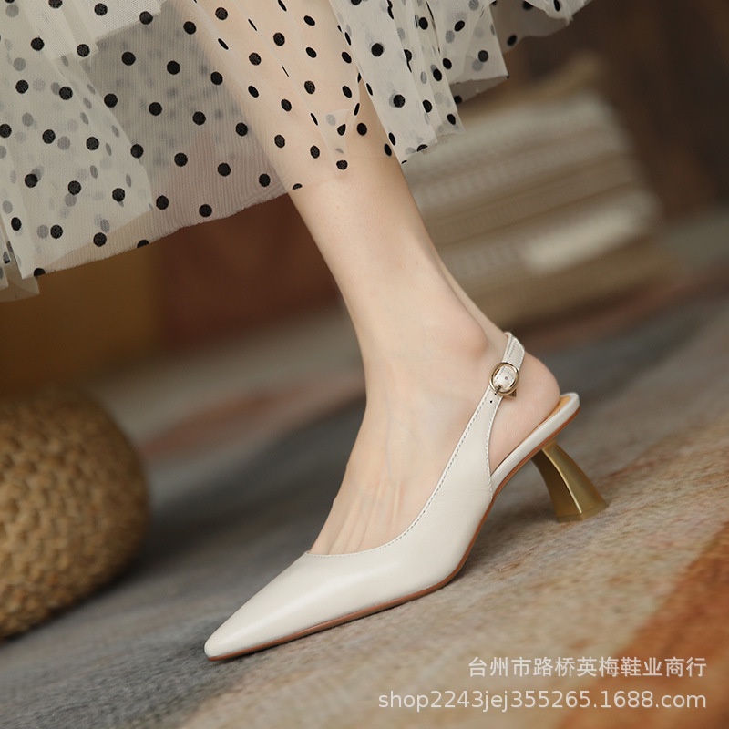 Giày Sandal Cao Gót Hở Ngón Bằng Da Mùa Hè Năm 2021 Có Khóa Cài Cho Nữ