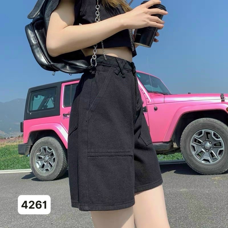Quần short nữ màu đen xanh nhạt túi đắp vuông MS 457