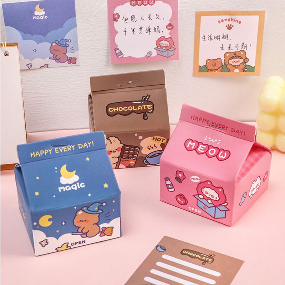 CHOOKEY Bộ 200 Tờ Giấy Ghi Chú Hình Hộp Sữa Độc Đáo Tiện Dụng ​Miếng Dán Trang Trí Bằng Giấy Thiết Kế Dễ Thương
