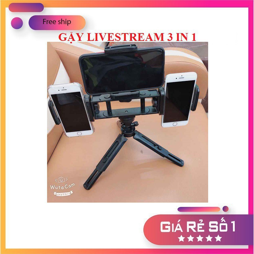 Gậy LiveStream Tripods Live 3 in 1 Kèm 3 Kẹp Điện Thoại | BigBuy360 - bigbuy360.vn