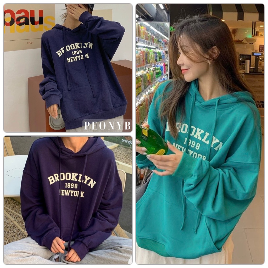 Áo Hoodie Nỉ Ngoại Brooklyn 1898 PEONYB Unisex [FREESHIP] Sweater mũ 2 lớp form rộng tay bồng kiểu dáng đường phố đẹp