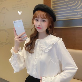 Áo sơ mi trắng cổ búp bê bánh bèo xinh xắn