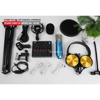 combo thu âm micro ISK AT100 và soundcard V8 kèm ốp tai nghe ( BH 6 Tháng )